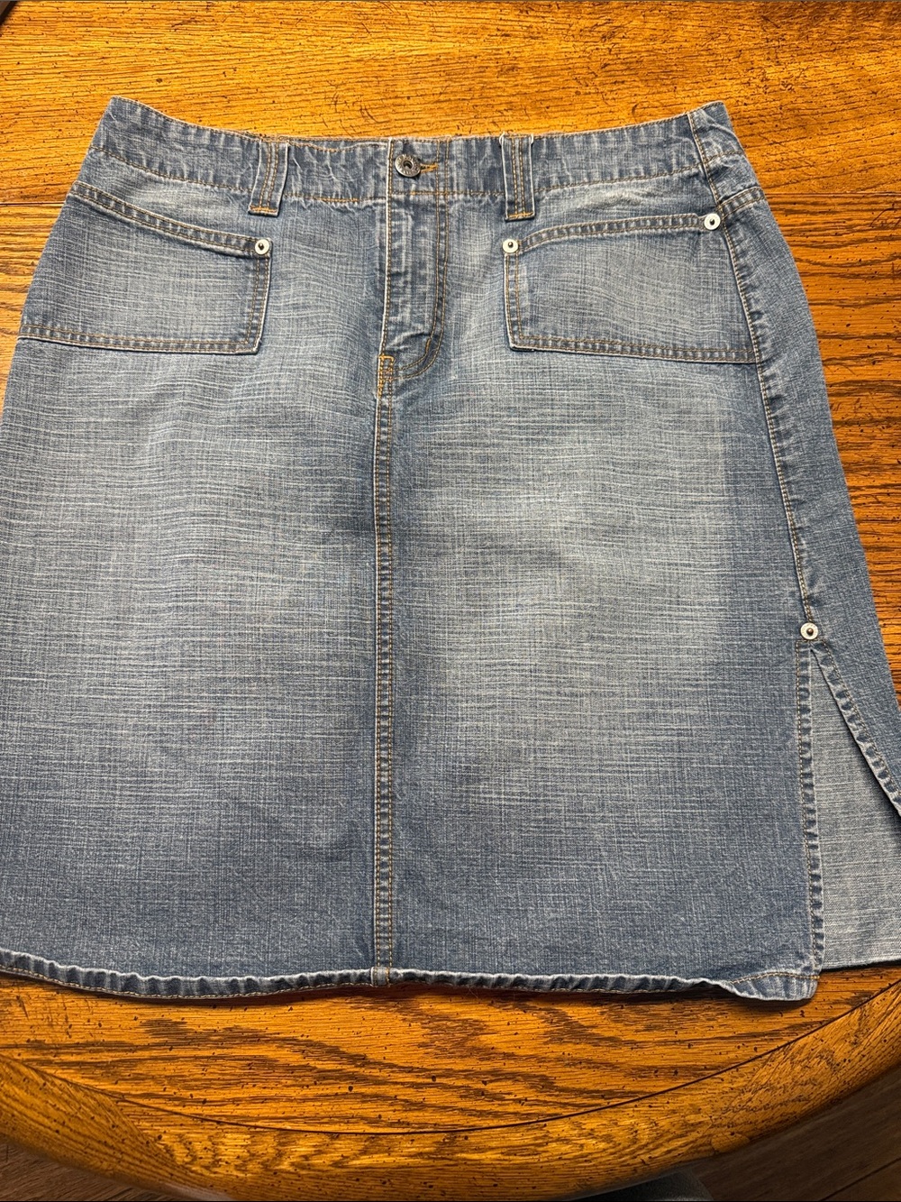 Nautica Light Blue Denim Pencil Skirt with Front Patch Pockets